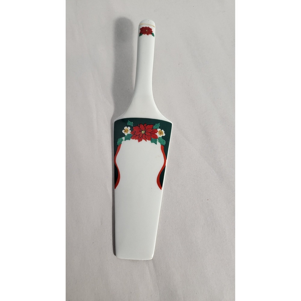Vintage Tienshan Christmas Poinsettia Ceramic Cake Server Spatula Holiday Decor